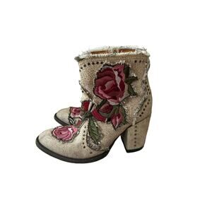 Old Gringo Studded Embroidered Floral Beige Ankle Boots Women's 8